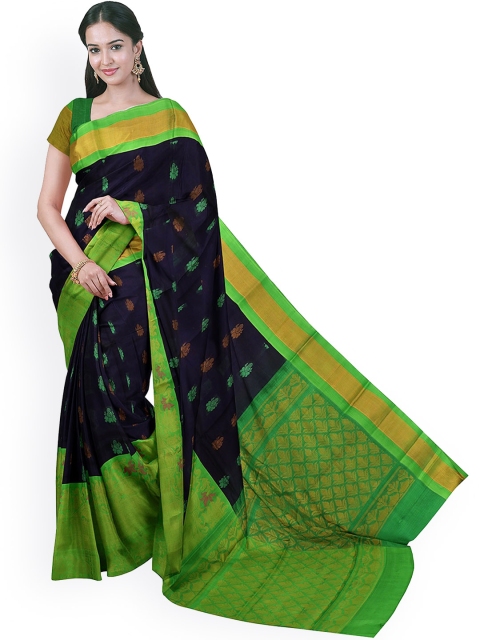 

APCO Navy Blue & Green Silk Cotton Handloom Woven Design Saree
