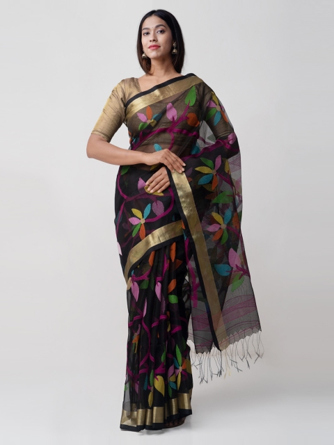 

Unnati Silks Black Silk Cotton Woven Design Jamdani Saree
