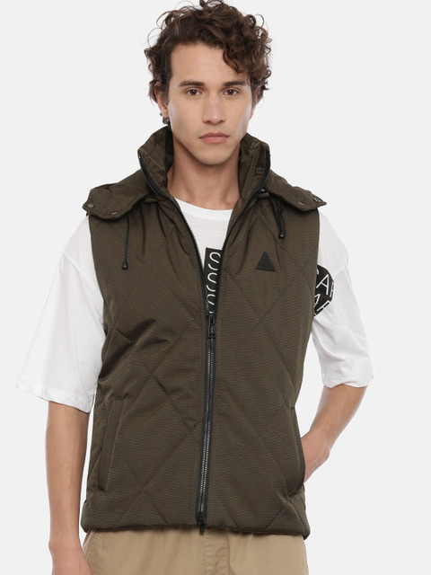 

Breakbounce Men Olive Green Solid Padded Jacket