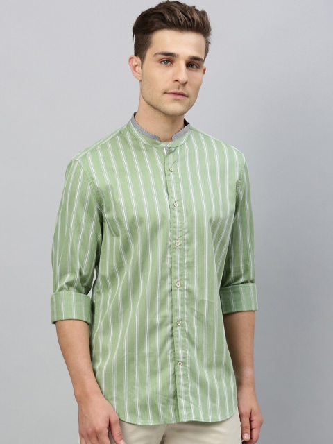 

RARE RABBIT Men Green & White Regular Fit Striped Casual Shirt
