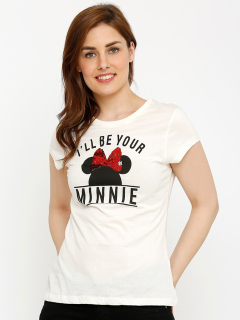 

Kraus Jeans Women Off-White Printed Round Neck T-shirt