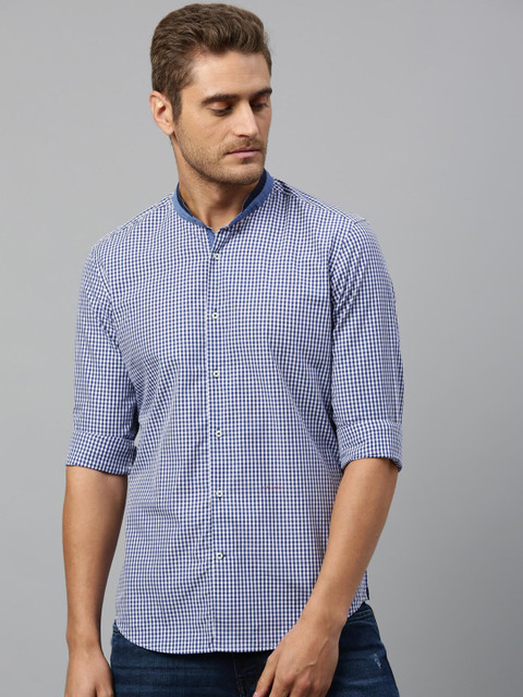 

RARE RABBIT Men Blue & White Regular Fit Checked Casual Shirt
