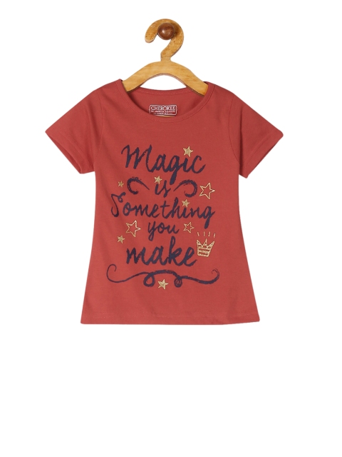 

Cherokee Girls Rust Red & Navy Blue Printed Round Neck T-shirt