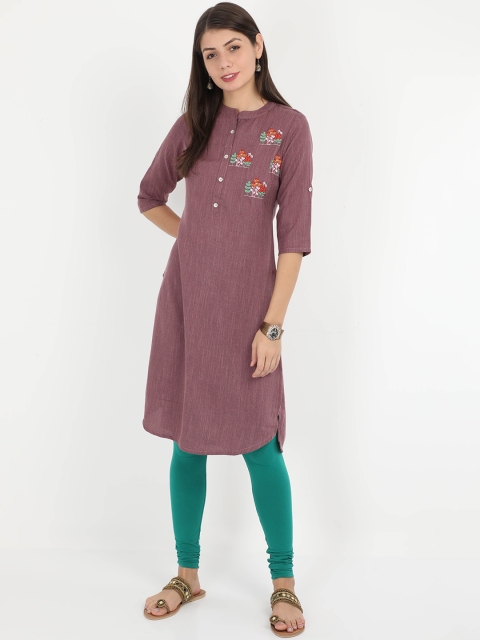 

Alena Women Mauve & Orange Embroidered Straight Kurta