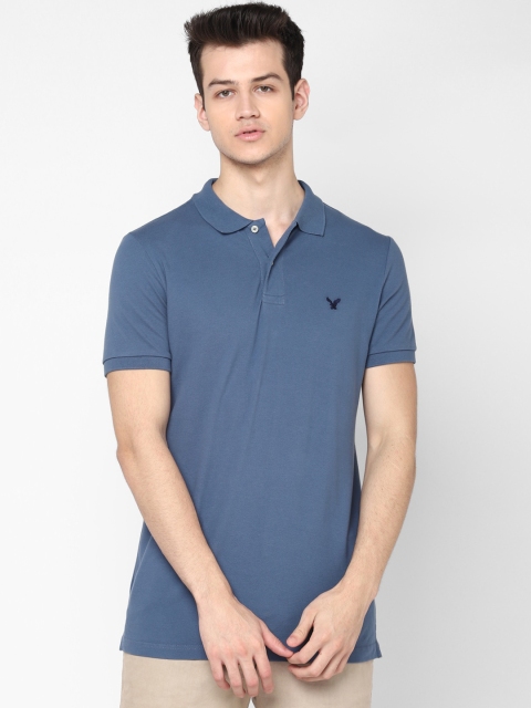 

AMERICAN EAGLE OUTFITTERS Men Blue Solid Polo Collar T-shirt