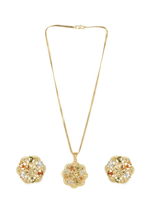 

ANIKAS CREATION Gold-Plated Orange & Green Enamelled Jewellery Set