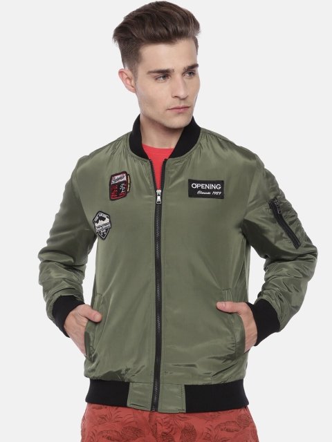 

Breakbounce Men Olive Green Solid Windcheater Bomber
