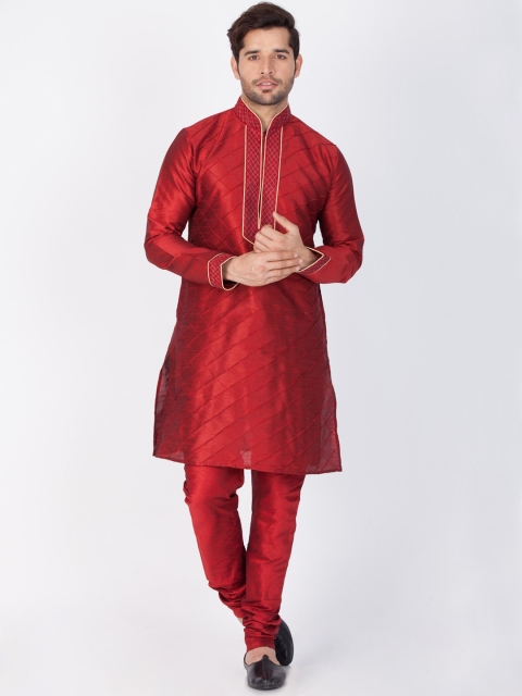 

VASTRAMAY Men Maroon Self Design Kurta with Churidar