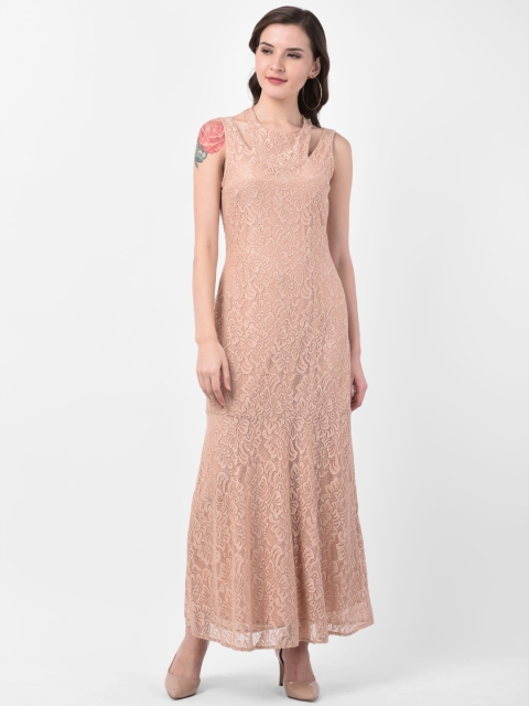 

Latin Quarters Women Beige Self Design Maxi Dress