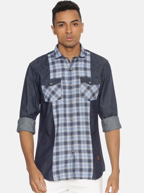 

Campus Sutra Men Blue & White Regular Fit Checked Casual Shirt