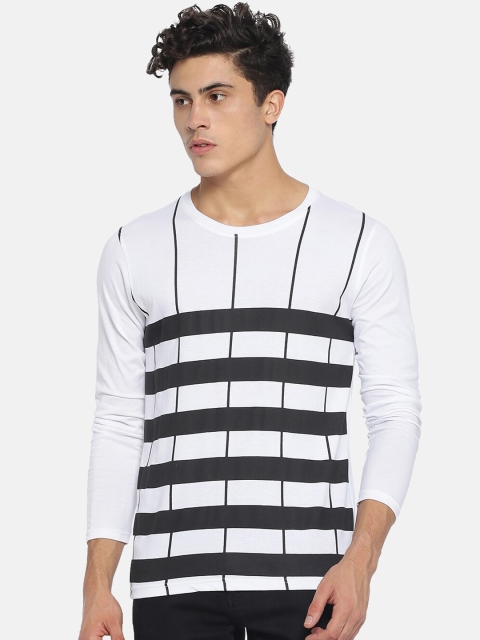 

Campus Sutra Men White & Black Striped Round Neck T-shirt