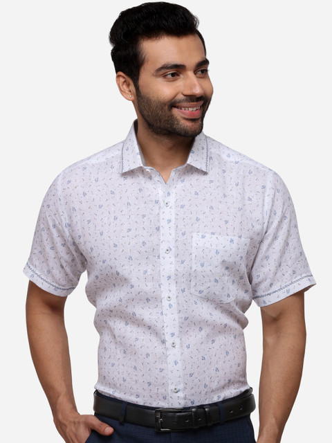

JB STUDIO Men White Slim Fit Printed Casual Shirt