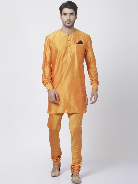 

VASTRAMAY Men Orange Solid Kurta with Churidar