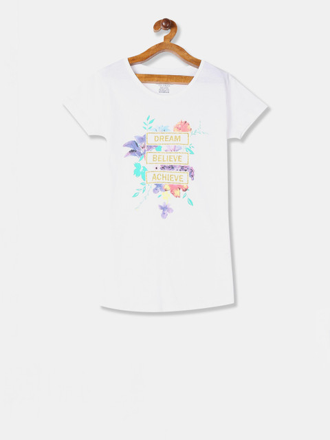 

Cherokee Girls White Floral Print Round Neck T-shirt