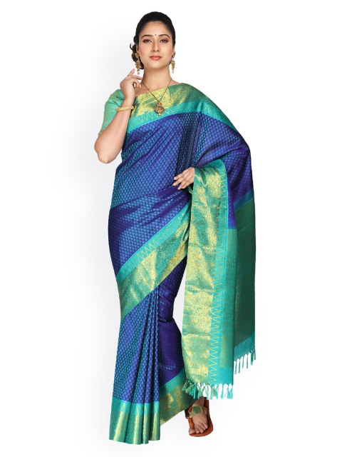 

Vijayalakshmi Silks Blue & Green Pure Silk Printed Kanjeevaram Saree