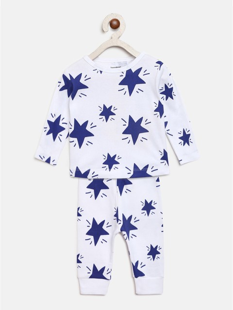 

berrytree Unisex Kids White & Navy Blue Printed Organic Cotton Night suit