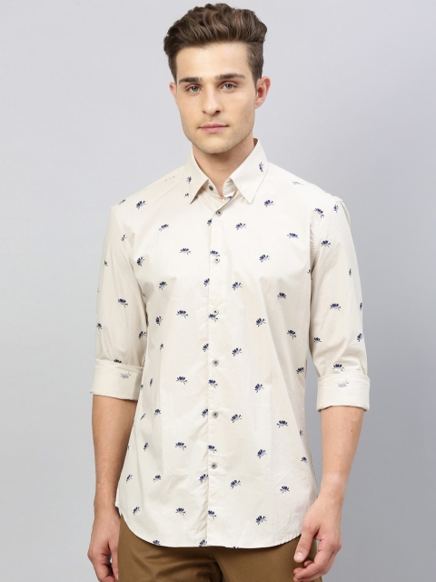 

RARE RABBIT Men Beige & Blue Regular Fit Floral Print Casual Shirt