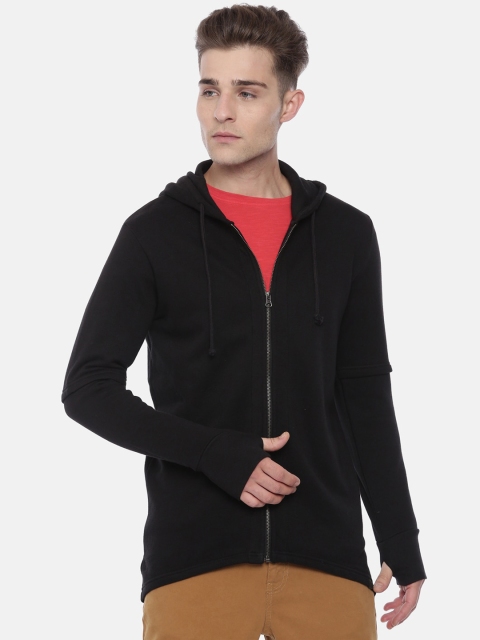

Breakbounce Men Black Solid Hooded Sweatshirt