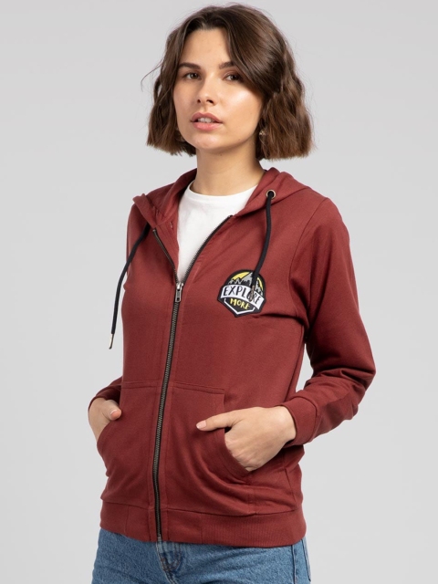 

Bewakoof Women Red Solid Hooded Sweatshirt