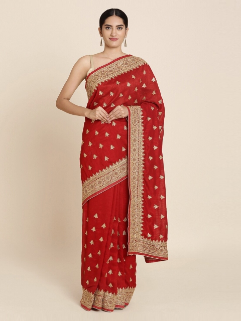 

Koskii Maroon & Gold-Toned Art Silk Embroidered Saree