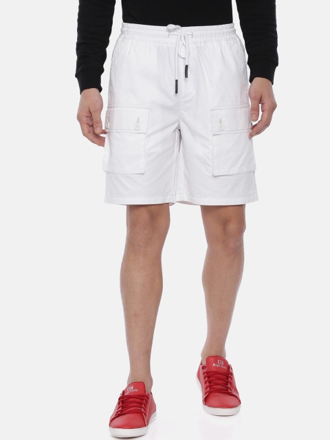 

Breakbounce Men White Solid Slim Fit Cargo Shorts