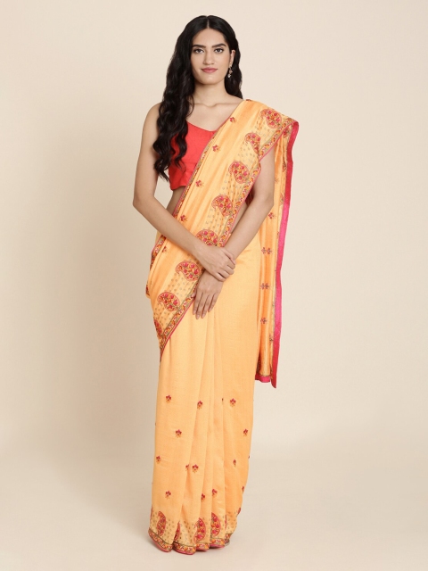 

Koskii Beige & Green Poly Silk Embroidered Saree