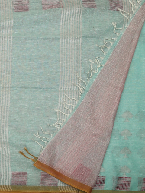 

Pothys Blue & Pink Pure Linen Printed Saree
