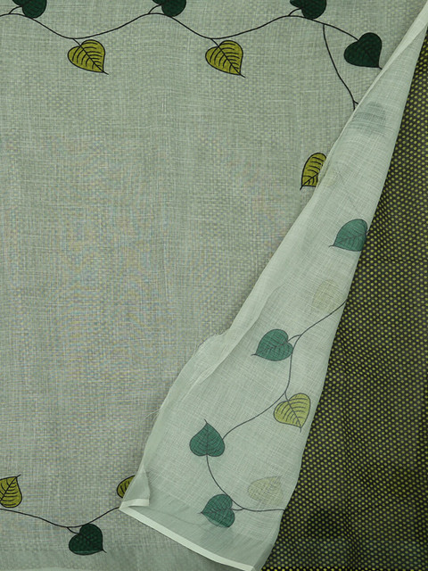 

Pothys Grey & Green Linen Blend Printed Saree