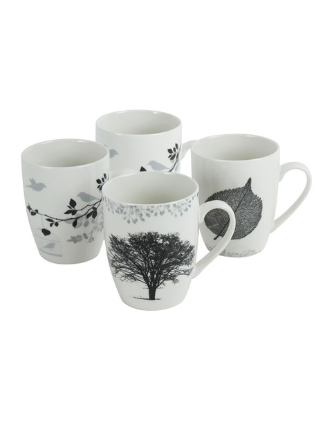 

House Of Accessories White & Black Printed Ceramic Cups Set