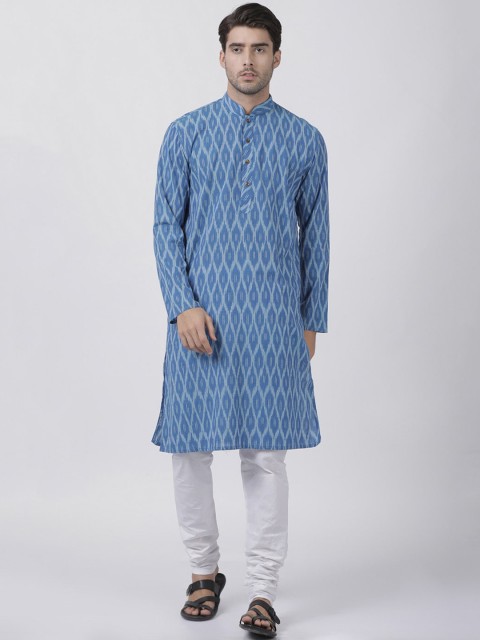 

VASTRAMAY Men Blue & White Printed Kurta with Churidar