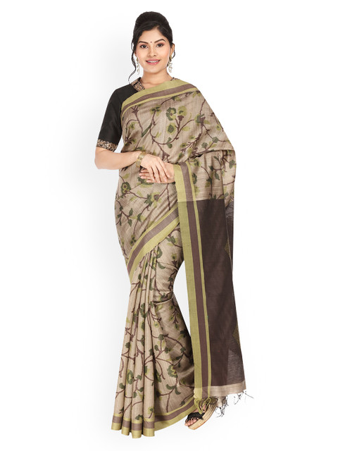 

Vijayalakshmi Silks Beige & Brown Pure Silk Printed Tussar Saree