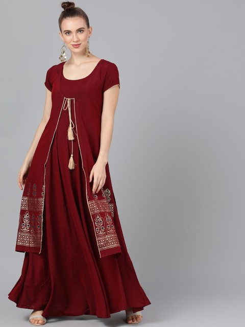 

AKS Couture Women Maroon Solid Fit and Flare Dress