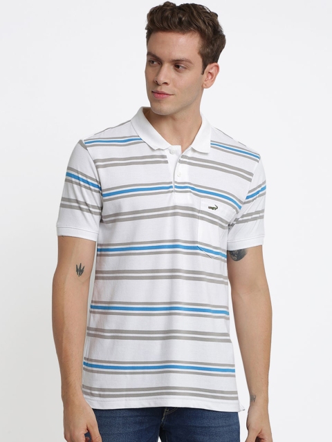

Crocodile Men White Striped Polo Collar T-shirt
