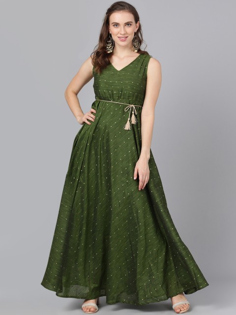 

AKS Couture Women Green Self Design Empire Dress