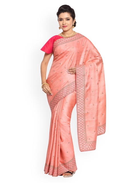 

Vijayalakshmi Silks Pink Pure Silk Embroidered Tussar Saree