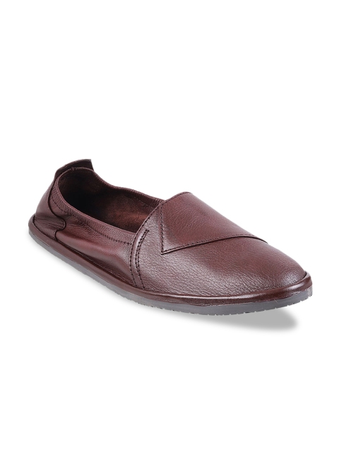 

Mochi Men Brown Solid Leather Slip-On Shoes