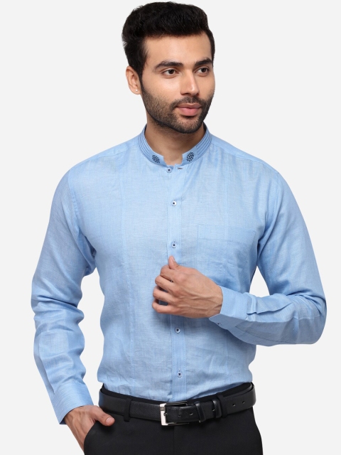 

JB STUDIO Men Blue Slim Fit Solid Linen Formal Shirt