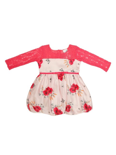 

Doodle Girls Pink & Cream-Coloured Colourblocked Fit and Flare Dress