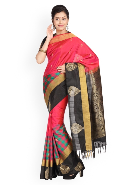 

Vijayalakshmi Silks Black & Pink Pure Silk Woven Design Saree
