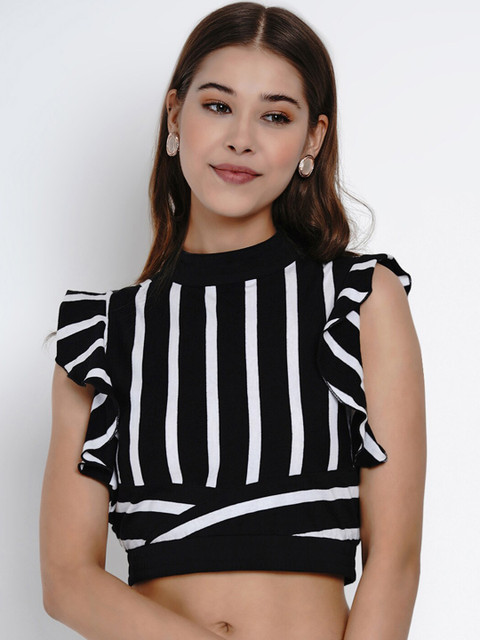 

Texco Women Black & White Striped Crop Top