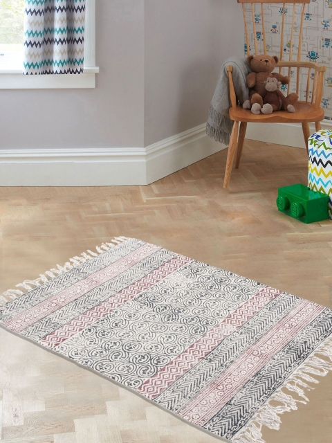 

Tistabene Off-White & Pink Kilim Striped Fringed Dhurrie