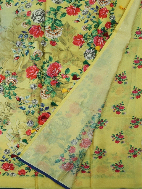 

Pothys Green & Red Polycotton Floral Printed Saree