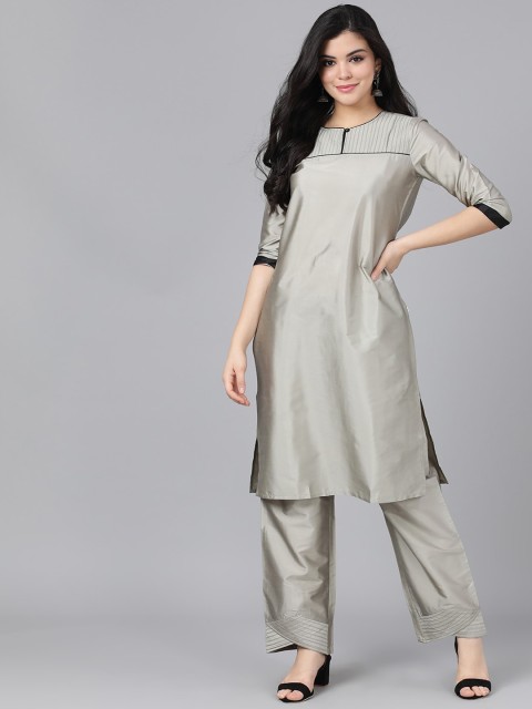 

AKS Couture Women Grey Solid Kurta with Trousers