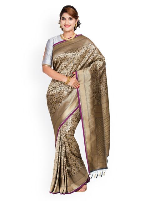 

Vijayalakshmi Silks Black & Gold-Toned Poly Silk Woven Design Banarasi Saree