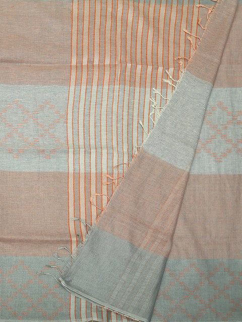

Pothys Grey & Orange Pure Linen Striped Saree