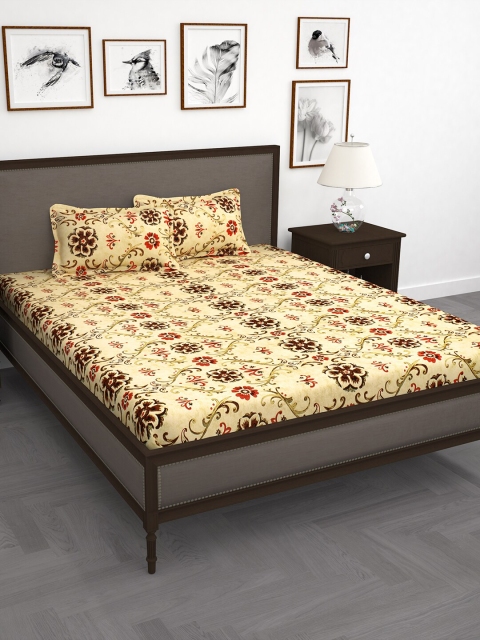 

Story@home Cream & Brown Floral 210 TC Cotton 1 King Bedsheet with 2 Pillow Covers