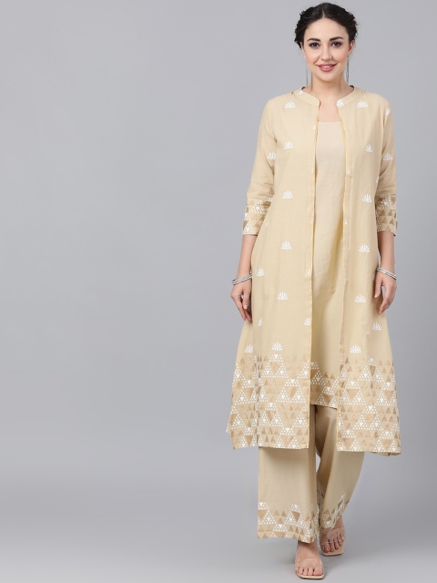 

AKS Women Beige Embroidered Kurta with Palazzos