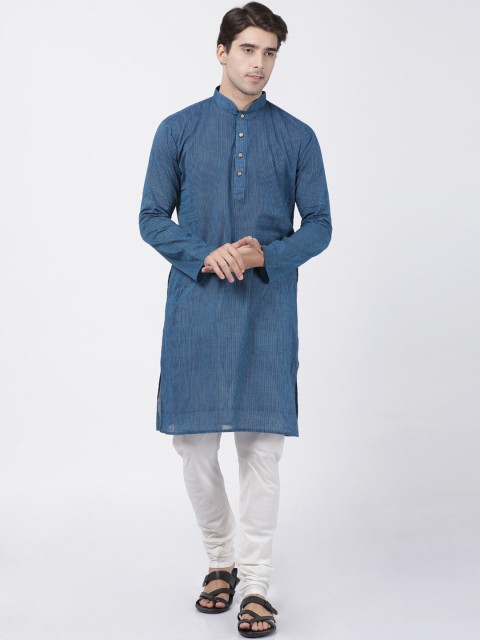 

VASTRAMAY Men Blue & White Striped Kurta with Churidar