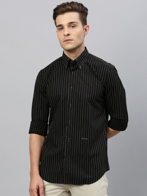 

RARE RABBIT Men Black & White Regular Fit Striped Casual Shirt