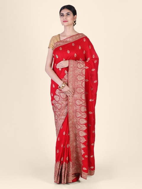 

Hastakala Red & Gold-Coloured Jute Silk Embroidered Saree